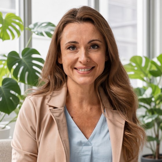 Exemplo de página de terapeuta. A foto é gerada por inteligência artificial e a pessoa não existe.