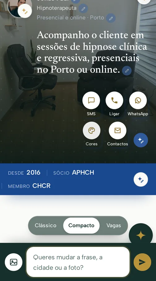A página do Jonas em modo de edição, com a barra da Nábia em baixo, pronta para escreveres o que queres mudar