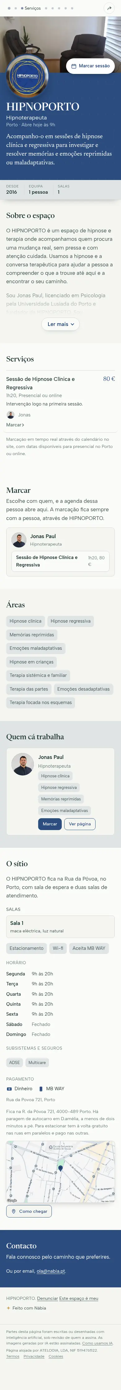 Página do espaço HIPNOPORTO vista no telemóvel